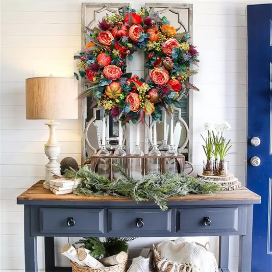 💖Last Day 70% Off💖 Fall Peony and Pumpkin Wreath - Year-Round