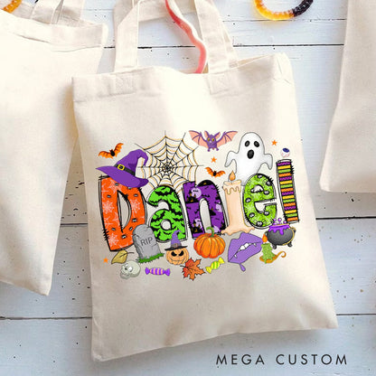 【🔥Big Sale🔥】Personalized Halloween Tote Bag with Name Halloween Treat Bags for Kids Kids Halloween Bag Trick or Treat Bag Halloween Gift