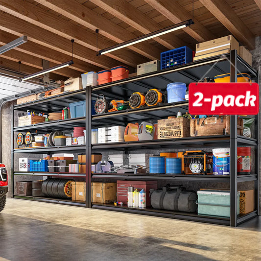 2-Pack 60"W 5-Tier Garage Shelves 6000LBS Heavy Duty Garage Shelving Adjustable & Anti-Scratch Garage Shelving for Basement Warehouse