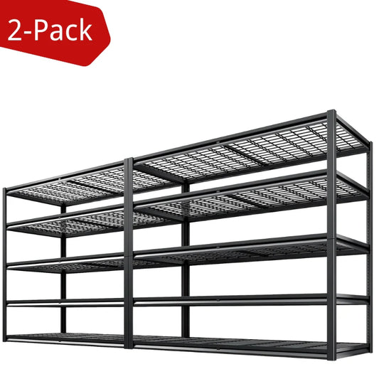 2 Packs 3000LBS Garage Shelving 5 Tier Rust-Proof Adjustable Industrial Shelving  Metal Storage Shelves Easy Assembly 10 Minutes