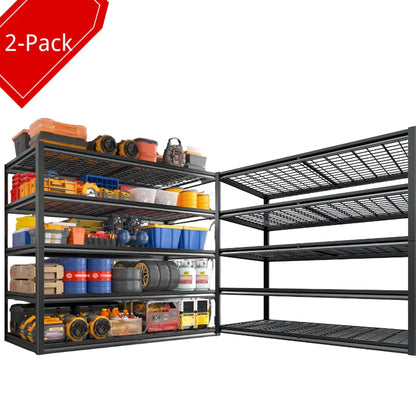 2 Packs 3000LBS Garage Shelving 5 Tier Rust-Proof Adjustable Industrial Shelving  Metal Storage Shelves Easy Assembly 10 Minutes