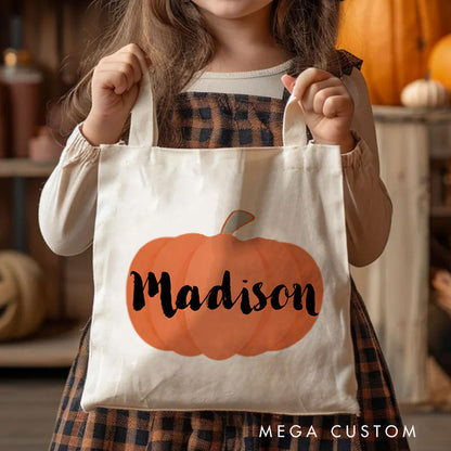【🔥Big Sale🔥】Personalized Pumpkin Illustration Featuring Name with Bold Lettering for a Fun Halloween Celebration Tote Bag