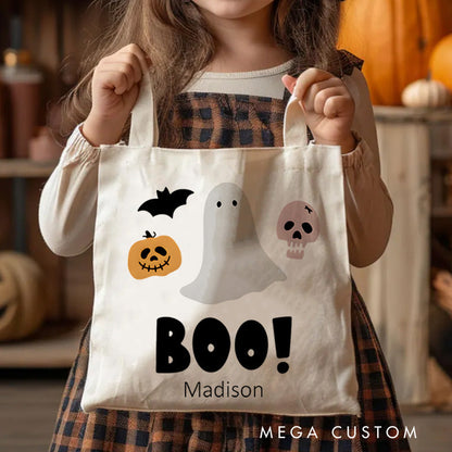 【🔥Big Sale🔥】Personalized Boo Ghost Illustration Featuring Name for a Fun and Spooky Halloween Decoration Tote Bag