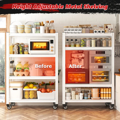 59.8"H 4-Tier Rolling Metal Shelving Rack 530LBS Adjustable Shelving Units for Pantry, Kitchen, Basement