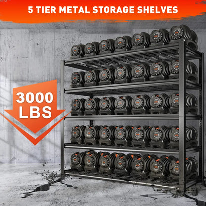 48.4"W 3000 LBS Metal Storage Shelves for Garage Inventory Shelving 5 Tiers  Adjustable Basement Shelving Units for Warehouse