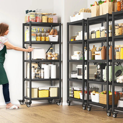 5-Tier BookShelf Steel Wire Shelving with Wheels 31.5"W Living Room Rack WaterProof Bathroom Storage Shelf