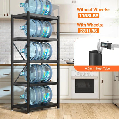 5-Tier BookShelf Steel Wire Shelving with Wheels 31.5"W Living Room Rack WaterProof Bathroom Storage Shelf