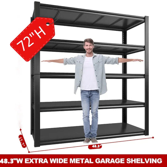 5 Tier 72"H Garage Shelving,Adjustable Steel Storage Shelves 2600lbs for Warehouse,Basement,Garage,Industrial