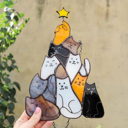🎄😻Cat Christmas Tree Suncatcher Ornament