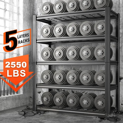 72"H 5-Tier Storage Shelves for Basement 2550LBS Adjustable Shelving for Garage Warehouse Pantry
