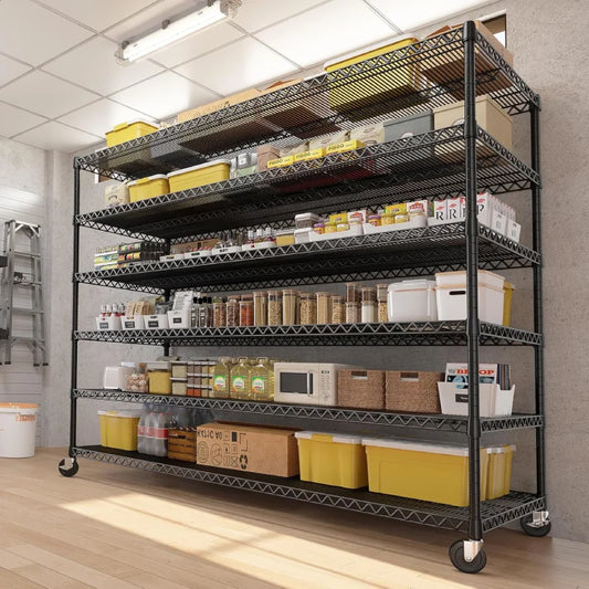 60''W X 82.6" H Wire Shelves on Wheels, 3598 lbs Heavy Duty Commercial Shelving Rack, Adjustable Steel Shelves for Kitchen Pantry