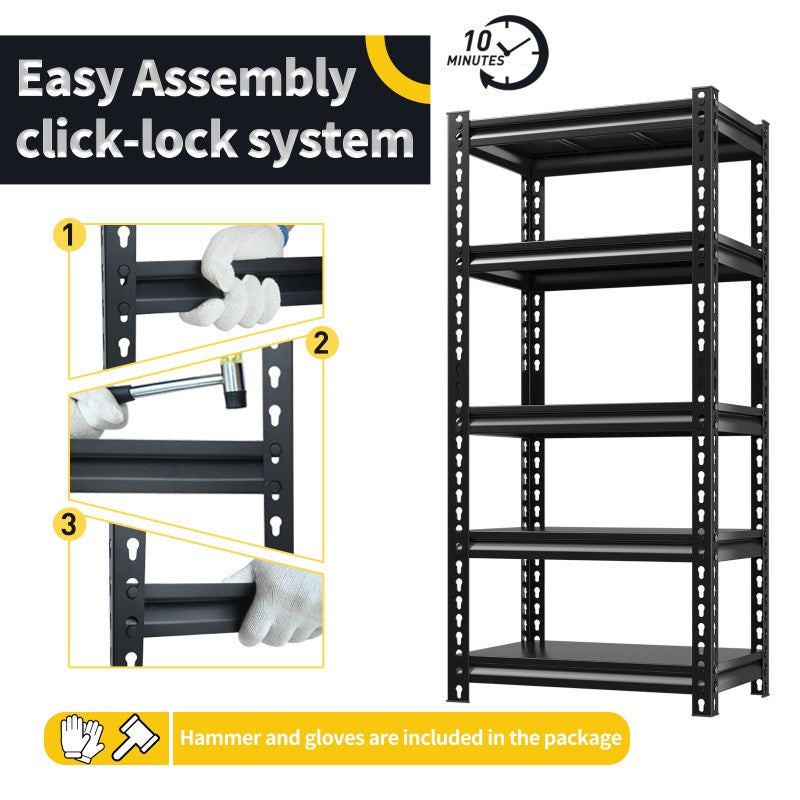 28"W  Metal Shelving Units 1400 Lbs Adjustable Utility Shelves, Black