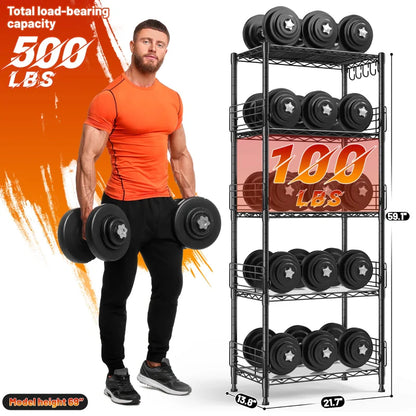 21.7"W Wire Shelving Units, 5-Tier Adjustable Metal Shelves with 5 Hooks & Shelf Liners, Storage Rack for Pantry Bathroom Dorm
