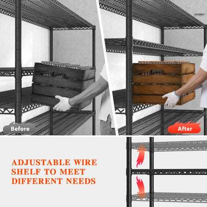 60" W Steel Wire Shelving Units on Wheels, 5-Tier Adjustable, 3200lbs Heavy Duty Storage Shelves for Garage Kitchen Pantry Commercial