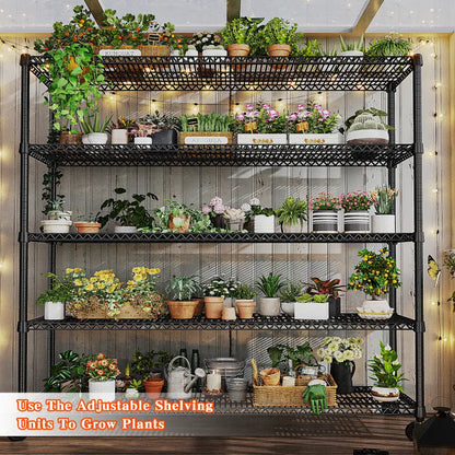 60" W Steel Wire Shelving Units on Wheels, 5-Tier Adjustable, 3200lbs Heavy Duty Storage Shelves for Garage Kitchen Pantry Commercial