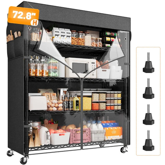 35"W Wire Shelving Units with Wheels, Metal Shelves with Cover, 5-Tier Adjustable Shelving Rack for Kitchen Pantry Basement
