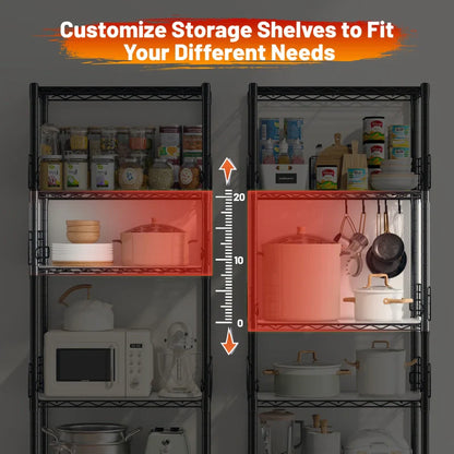 21.7"W Wire Shelving Units, 5-Tier Adjustable Metal Shelves with 5 Hooks & Shelf Liners, Storage Rack for Pantry Bathroom Dorm
