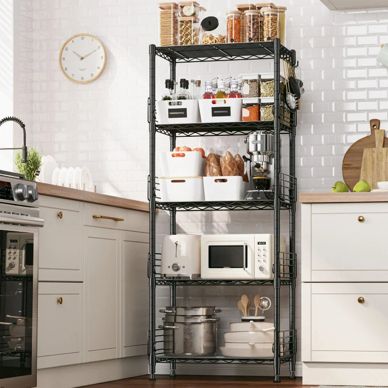 21.7"W Wire Shelving Units, 5-Tier Adjustable Metal Shelves with 5 Hooks & Shelf Liners, Storage Rack for Pantry Bathroom Dorm