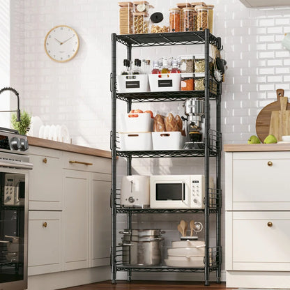 21.7"W Wire Shelving Units, 5-Tier Adjustable Metal Shelves with 5 Hooks & Shelf Liners, Storage Rack for Pantry Bathroom Dorm