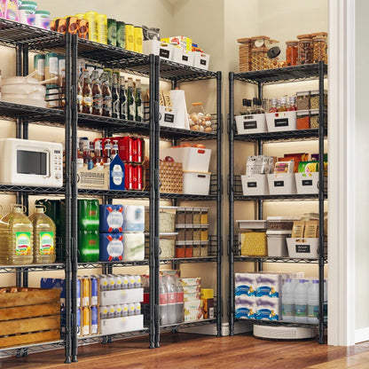 21.7"W Wire Shelving Units, 5-Tier Adjustable Metal Shelves with 5 Hooks & Shelf Liners, Storage Rack for Pantry Bathroom Dorm