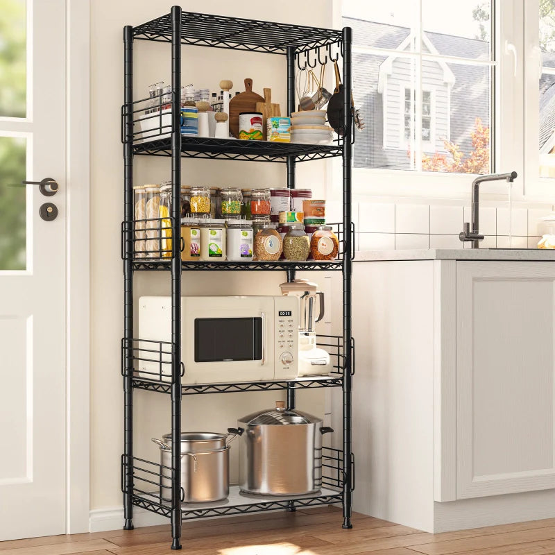 21.7"W Wire Shelving Units, 5-Tier Adjustable Metal Shelves with 5 Hooks & Shelf Liners, Storage Rack for Pantry Bathroom Dorm