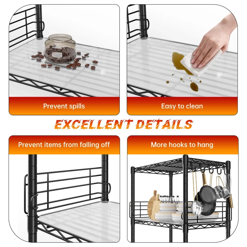 21.7"W Wire Shelving Units, 5-Tier Adjustable Metal Shelves with 5 Hooks & Shelf Liners, Storage Rack for Pantry Bathroom Dorm