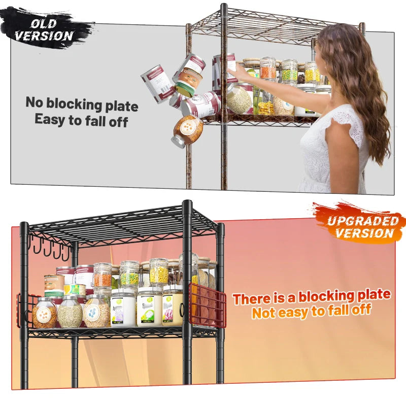 21.7"W Wire Shelving Units, 5-Tier Adjustable Metal Shelves with 5 Hooks & Shelf Liners, Storage Rack for Pantry Bathroom Dorm