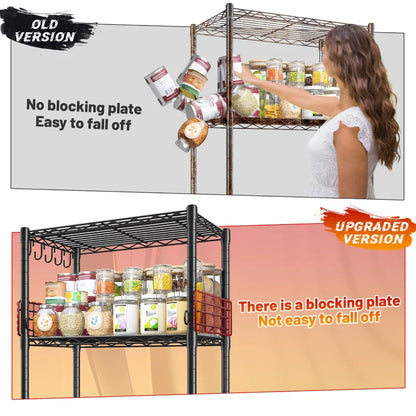 21.7"W Wire Shelving Units, 5-Tier Adjustable Metal Shelves with 5 Hooks & Shelf Liners, Storage Rack for Pantry Bathroom Dorm
