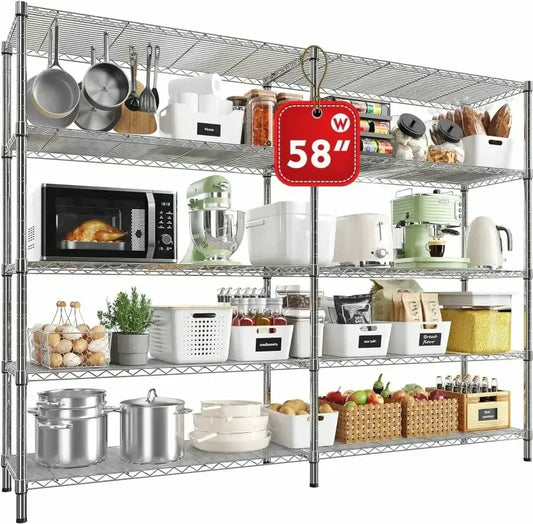58" W Storage Shelves Wire Shelving Unit 1400LB Metal Shelves,Chrome