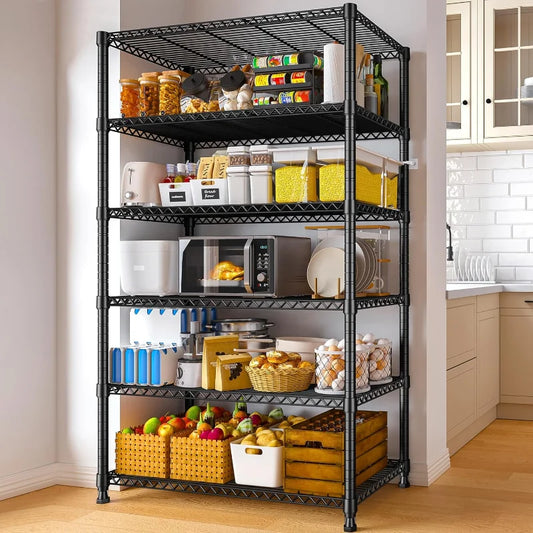 35"W Wire Storage Shelving Units, 6-Tier Adjustable, 1000lbs Metal Shelf for Kitchen Pantry Basement