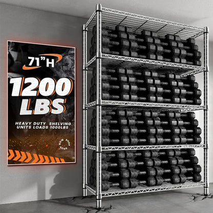 35.5"W Wire Shelving, 5-Tier Adjustable Metal Shelves for Kitchen Pantry Loads 1200LBS,Chrome