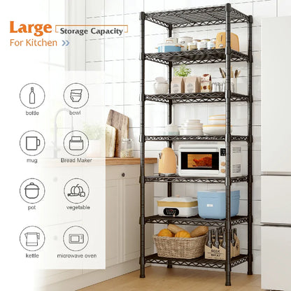 18"W Metal Wire Shelving Units, 7-Tier Adjustable, 1176lbs Wire Rack for Pantry Kitchen Commercial