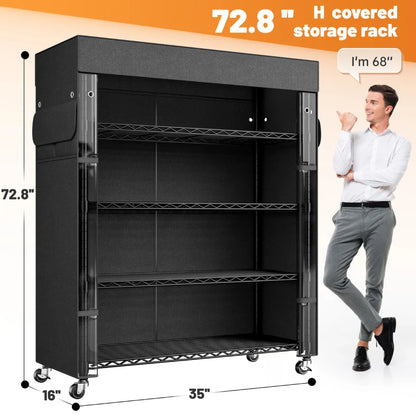 35"W Wire Shelving Units with Wheels, Metal Shelves with Cover, 5-Tier Adjustable Shelving Rack for Kitchen Pantry Basement