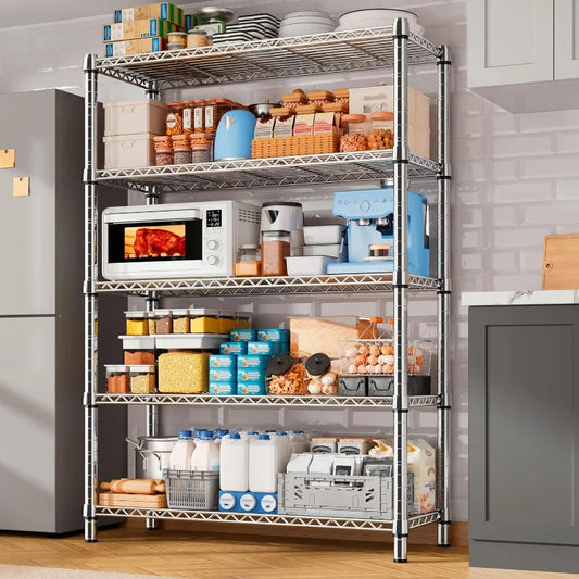 35.5"W Wire Shelving, 5-Tier Adjustable Metal Shelves for Kitchen Pantry Loads 1200LBS,Chrome