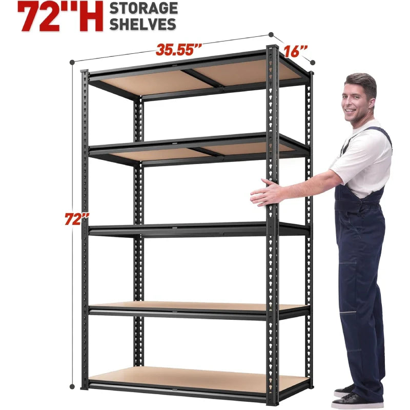 35.5“W Garage Shelf, 5-Tier Adjustable, 2000LBS Steel Shelving Racks, Boltless Shelving Units for Pantry Kichen Closet