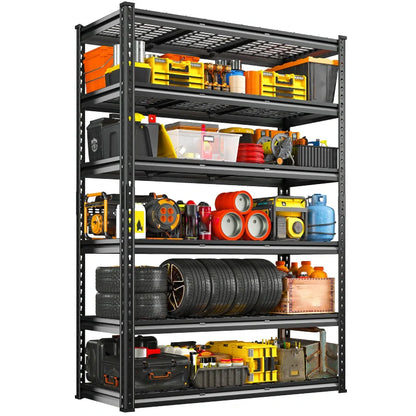 48"in x 18"in Heavy Duty Metal Shelving 3300LBS  Industrial Storage Shelves 6 Tires Black Shelves Adjustable Shelving food store shelves for Garage,Warehouse,Basement