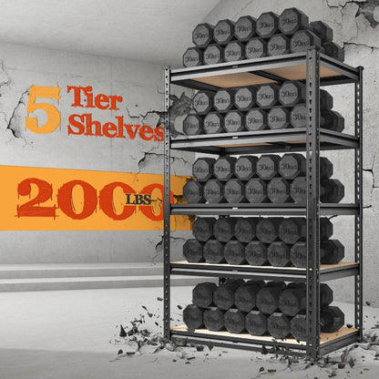 5-Tier Storage Shelving Units, Adjustable Shelves for Garage Pantry Kitchen, 2000 lbs Capacity