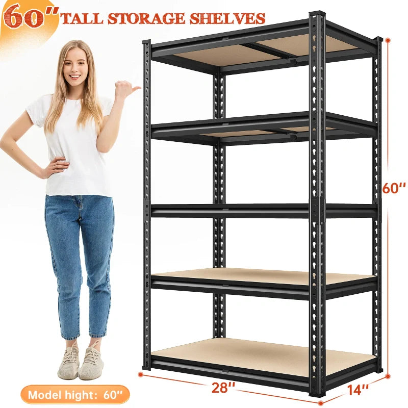 5-Tier Storage Shelving Units, Adjustable Shelves for Garage Pantry Kitchen, 2000 lbs Capacity