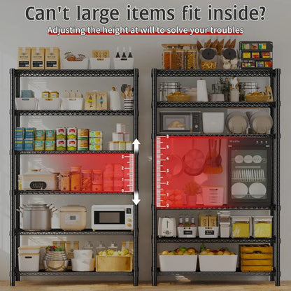 35.5"W Wire Storage Shelves, 6-Tier Adjustable Outdoor Metal Shelves for Kitchen Pantry Basement