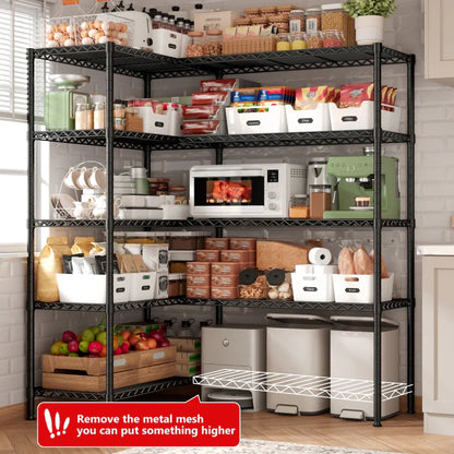 62"W Wire Shelving Units Load 1550LBS, 5-Tier Metal L Shaped Wire Shelves, Adjustable Shelving Rack for Pantry Kitchen Basement