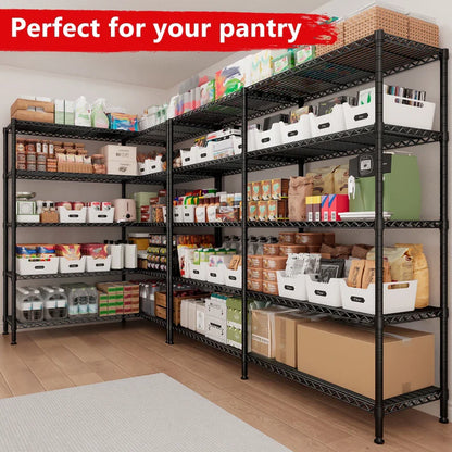 62"W Wire Shelving Units Load 1550LBS, 5-Tier Metal L Shaped Wire Shelves, Adjustable Shelving Rack for Pantry Kitchen Basement
