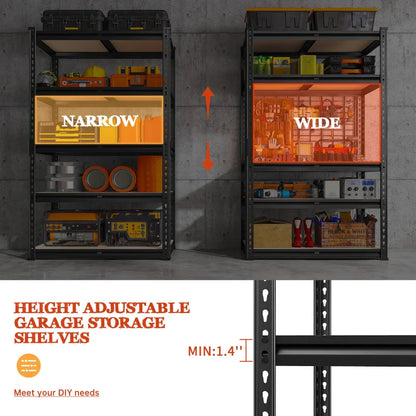 5-Tier Storage Shelving Units, Adjustable Shelves for Garage Pantry Kitchen, 2000 lbs Capacity