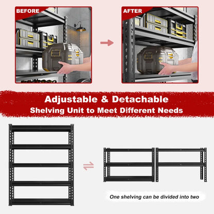 72"H 2600LBS Garage Shelves,Metal Storage Shelving for Warehouse Commercial Pantry Garage