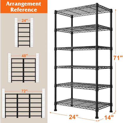 6-Tier Wire Shelving Units, 1000lbs Metal Wire Rack, Adjustable Pantry Shelf, Outdoor Metal Shelves
