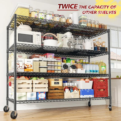 2 Pack 56”W Wire Rack Shelving with Wheels, 2600lbs Heavy Duty Metal Shelves for Commercial, Garage, Kitchen