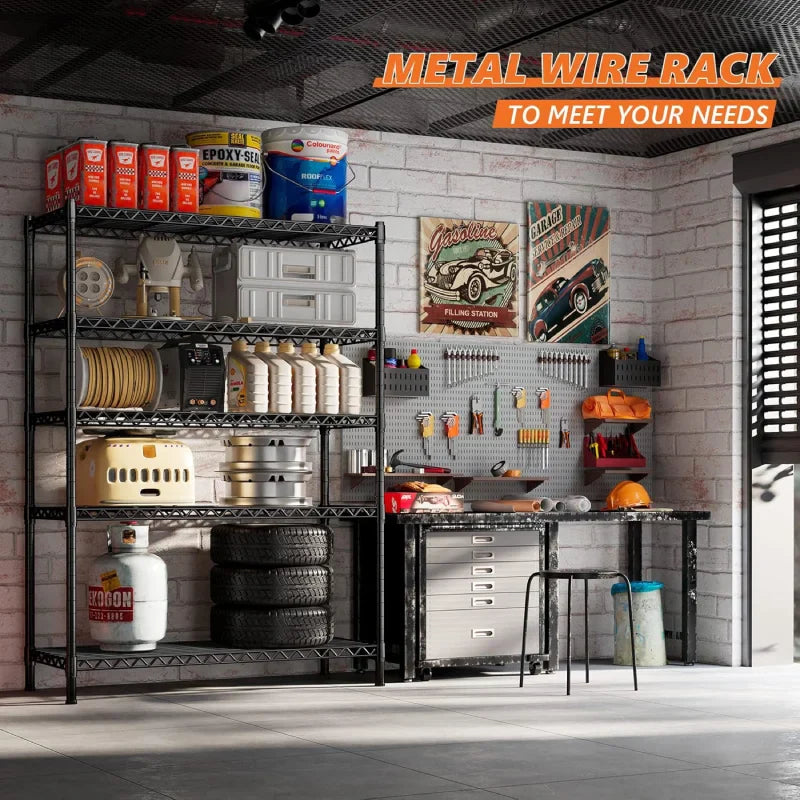 35.4"W Wire Shelving Units, 5 Tier Adjustable Storage Rack, Metal Commercial Shelves for Pantry Kitchen Dorm