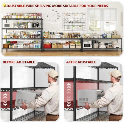 75.6"H x 56"W Mobile Wire Shelving Units, 2,600lbs Heavy Duty Steel Shelving Rack, Adjustable Storage Shelves for Garage Kichen Commercial