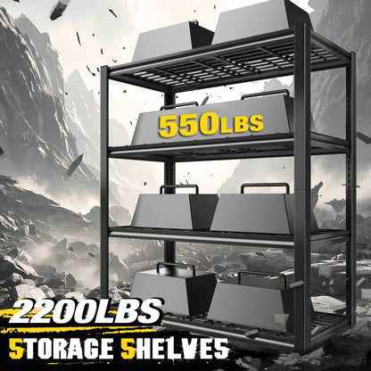 59.9H 4 Tiers Industrial Shelves Adjustable Shelving for Garage Warehouse Basement Loads 2200LBS