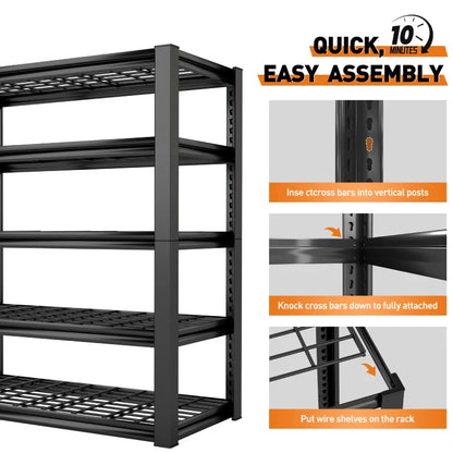 2 Packs 72" H 2500LBS Storage Shelves  5-tier  Adjustable Shelving Units for  Basement  kitchen Garage Pantry