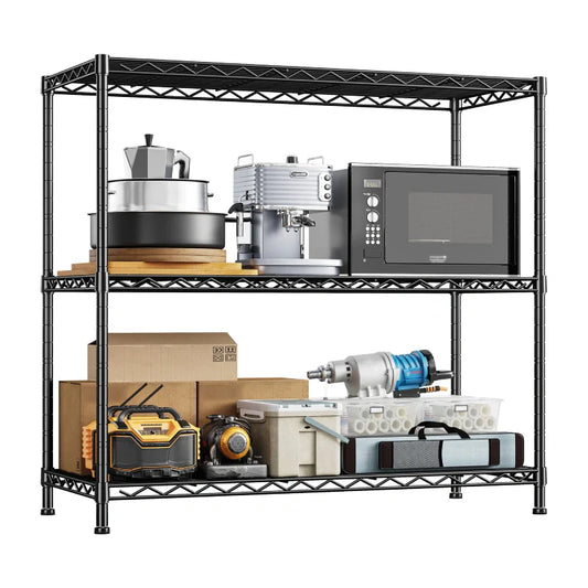 3-Shlef Metal Shelves, Adjustable Steel Wire Shelving Units, Storage Rack for Kitchen Pantry Closet Dorm